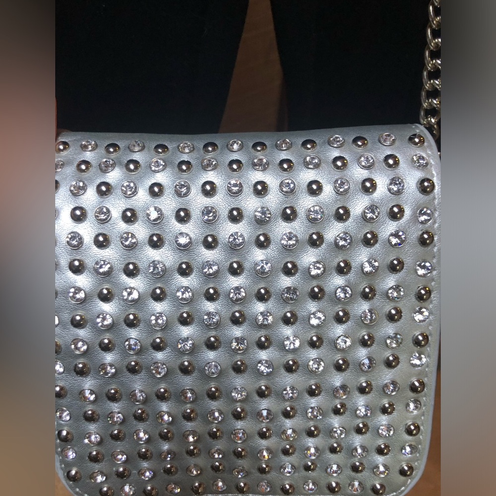 Beautiful and fun silver leather cross body evening bag!